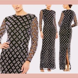 Mac Duggal 93618 Hand Beaded Mesh Long Sleeved Column Dress Evening Gown 4